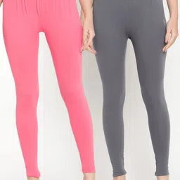 TAG 7 Women Pack Of 2 Grey & Pink Solid Comfort-Fit Ankle-Length Leggings-picture-54