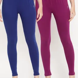 TAG 7 Women Pack Of 2 Purple & Blue Solid Ankle-Length Leggings-picture-38