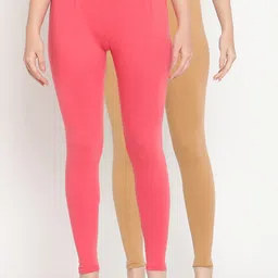 TAG 7 Women Pink & Beige Pack Of 2 Solid Comfort-Fit Ankle-Length Leggings-image-77