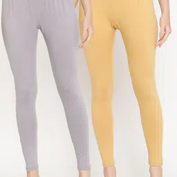 TAG 7 Women Pack Of 2 Beige & Grey Solid Ankle-Length Leggings-picture-33