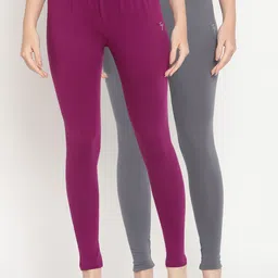 TAG 7 Women Pack Of 2 Purple & Grey Solid Comfort-Fit Ankle-Length Leggings-picture-56