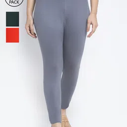 Jinfo Women Pack Of 3 Solid Ankle-Length Leggings-picture-22