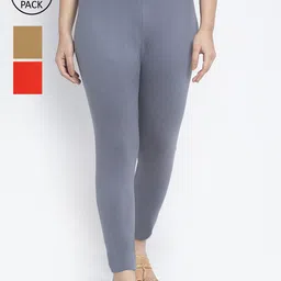 Jinfo Women Pack Of 3 Solid Ankle-Length Leggings-picture-25