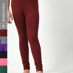 BAESD Girls Pack Of 6 Churidar Length Cotton Leggings-image-95