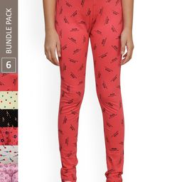 IndiWeaves Girls Pack Of 6 Printed Pure Cotton Ankle-Length Leggings-image-47