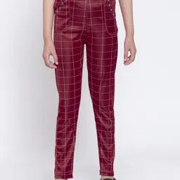 KLOTTHE Girls Maroon Checked Slim-Fit Ankle Length Jeggings-image-62