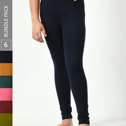 BAESD Girls Pack of 6 Super Soft Churidar Length Leggings-image-80
