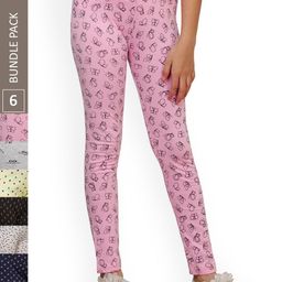 IndiWeaves Girls  Pack Of 6 Printed Pure-Cotton Ankle Length Leggings-image-52