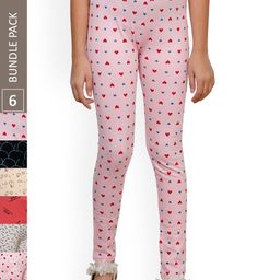 IndiWeaves Girls Pack Of 6 Printed Pure-Cotton Ankle Length Leggings-image-55