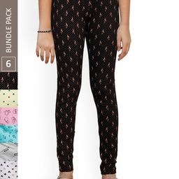 IndiWeaves Girls Pack Of 6 Printed Pure-Cotton Ankle Length Leggings-image-48