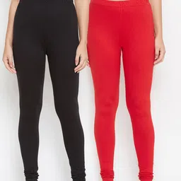 Bitterlime Women Pack of 2 Solid Churidar Leggings-image-41