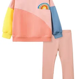 StyleCast Girls Pink Colourblocked Pure Cotton T-shirt With Leggings-image-0