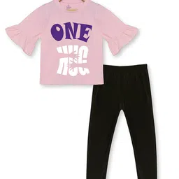 KiddoPanti Girls Pink & Black Printed Pure Cotton T-shirt with Leggings-picture-24