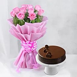 Pink Roses 10 with Cake Eggless-12