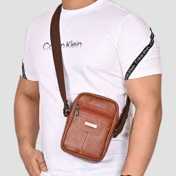 Tan Men Sling Bag Stylish Leather Sling bag For Men Travel Side Crossbody Messenger Mobile Bag-image-97