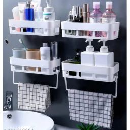 Pack Of 6 Decor for Kitchen BathroomRacks withTowel Hangers Plastic Wall Shelf Plastic Wall Shelf-image-35