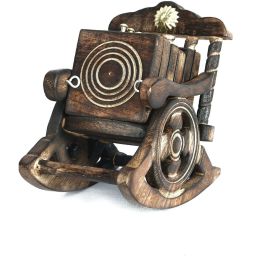 crafticia Wooden Miniature Rocking Chair Tea Coffee Drink Coaster Set of 6 Brass Inlay Coasters For Dining Showpiece (6X6 inch, Brown) Coasters Serving Set image 2