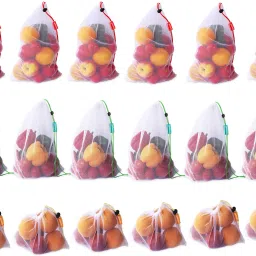 Ganapati Vegetable Bag for Fridge Fruit Organizer Net Bag for Refrigerator Reusable Washable Multipurpose Draw-string Storage Mesh Grocery Bag. Pack of 18 Grocery Bags-2