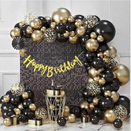 Black Golden Balloons, Happy Birthday Cursive Banner Decoration Kit-image-97