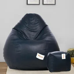 sattva Combo Classic XXXL Leatherette Bean Bag with Beans in Navy Blue Colour with Pouffe-picture-48