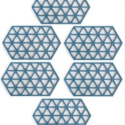 PVC Coaster large Heavy-B1-Triangle-Blue_6,Pack of 6 Silicone Trivet-19