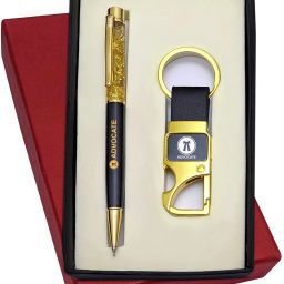 Advocate Logo Engraved Golden Gel Filled Brass Body Ball Pen & Hook Keychain Pen Gift Set-image-26