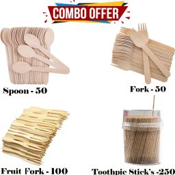 Disposable Wooden Spoon With Fork/Fruit Fork/Toothpicks use for Fruit Appetizers Disposable Wooden Table Spoon, Tea Spoon, Dessert Spoon, Coffee Spoon, Ice-cream Spoon Set-image-7
