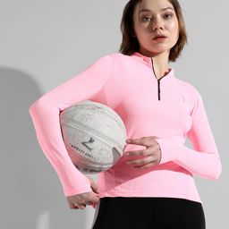 Women Solid Mandarin Collar Polyester Pink T-Shirt-image-21