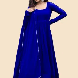 Solid Georgette Stitched Flared/A-line Gown-image-1