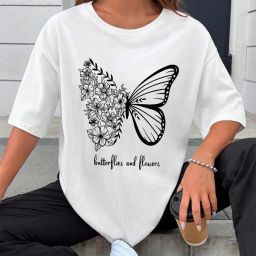 Women Graphic Print Round Neck Cotton Blend White T-Shirt-image-2
