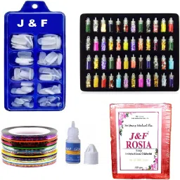 Artificial Nails With Glue & 48 Pc Glitter Set ,5 Nail Tape, Rose Soap-15