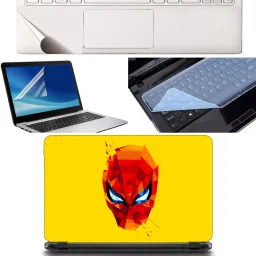 SDM 4in1 Combo of (geomatrical spider-man face on yellow sheet )Laptop Skin with Palmrest Skin, Laptop Screen Guard and Key Guard for All Laptop - Notebook Combo Set Combo Set-0