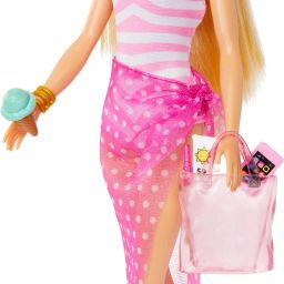 Blonde Doll with Pink and White Swimsuit,Tote Bag and Beach & Accessories-image-10