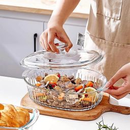 Glass Salad Bowl Oven Safe Modern Home Party Kitchen Oval Transparent Glass Casserole Bowl Baking-image-35