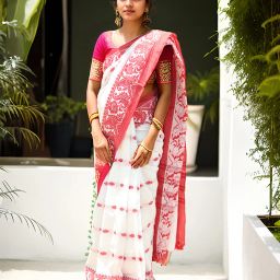 Solid/Plain Handloom Cotton Blend Saree-image-52