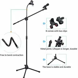 techtest "Microphone stand with mobile holder Heavy Duty Adjustable Microphone Stand GH-208 Condenser Mic Stand for Singing Recording Studio Mike Stand Mobile Stand for Video Recording Dual Mike Stand Condenser Microphone Stand for Studio Recording Mic Stand for Singing Microphone Stand With Mobile Holder " Microphone stand GH-208 image 3