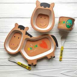 Cartoon Animal Horse Bamboo Fiber Dinnerware Plate and Bowl Set for Kids- Bamboo Fiber-20