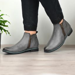 NOAK Handcrafted Grey Vegan Leather Boot with Dual Side Zips: Timeless Style Boots For Women-image-14