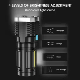 degno 4 in 1 Torch with Battery Indicator rechargeable High Power Long battery LED Torch image 2