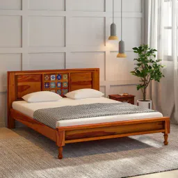 mudramark from pepperfry Siramika Sheesham Wood Queen Size Bed In Honey Oak Finish-picture-10