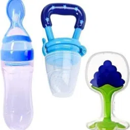 Sanvi Rice Paste Milk Cereal Spoon Bottle Food Feeder & Baby Fruit Nibbler & Silicone Teether (Combo Pack) - silicon-13