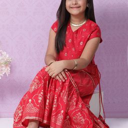 Biba Girls Red & Gold Ethnic Motifs Printed Ready to Wear Lehenga & Choli-58
