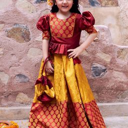 VASTRAMAY Girls Ethnic Motifs Woven Design Ready To Wear Lehenga Choli-picture-15
