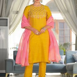 Varanga Women Yoke Design Regular Sequinned Kurta with Trousers & With Dupatta image 1