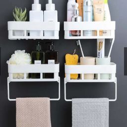 bathroom accessories, 4 Pack bathroom organizer, bathroom shelf and cabinet Plastic Wall Shelf-image-35
