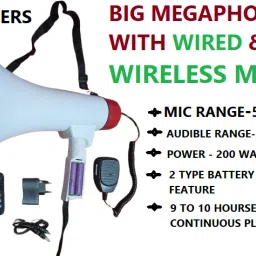 aimers Wireless Bluetooth Megaphone with Wired & Wireless Mic with Recorder,USB &Memory Card Input for Announcing;Talk;Record;Play;Siren;Music with Battery and Charger Indoor PA System image 2