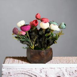 wooden pot mix design flower for home office gift Multicolor Blue, Pink, White, Red, White Rose Artificial Flower with Pot-27