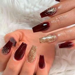 vembley New Set of 24 Artificial Reusable Nails in Half Red Half Golden Design With Glue image 1