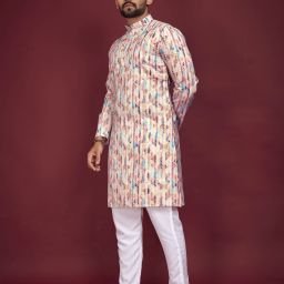 Men Cotton Blend Kurta Pyjama Set-image-86