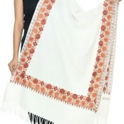 Embroidered Wool Blend Women White Stole-image-48